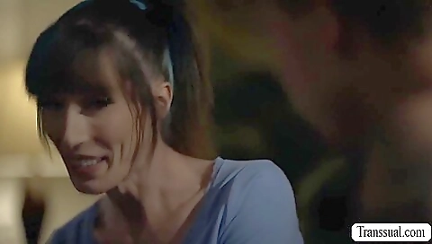 A big dick plays with a big booty shemale with a big ass