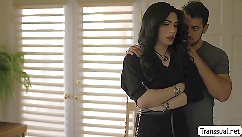 Busty brunette in a tight black lingerie fucked by a big dick