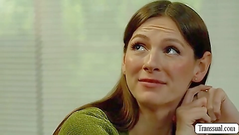 A gorgeous shemale with round ass and big tits goes anal