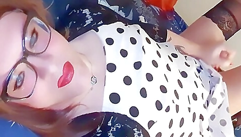 Red-haired brunette babe takes her panties off and cums on her sheets