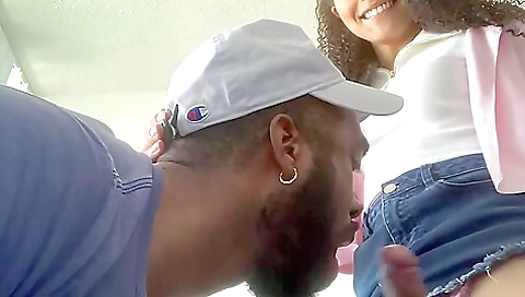 Ebony teen gets a deepthroat cumshot in a tight pussy vid