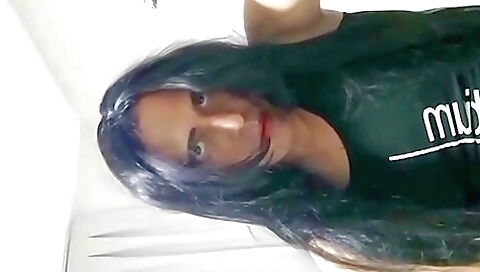 amateur brunette girl in stockings enjoys solo masturbation