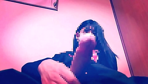 Asian crossdresser masturbates with her beautiful face